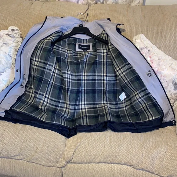 🌊 EUC Nautica Navy/Grey Versatile Anorak Rain Coat w/Removable Lining & Hood - Picture 10 of 10